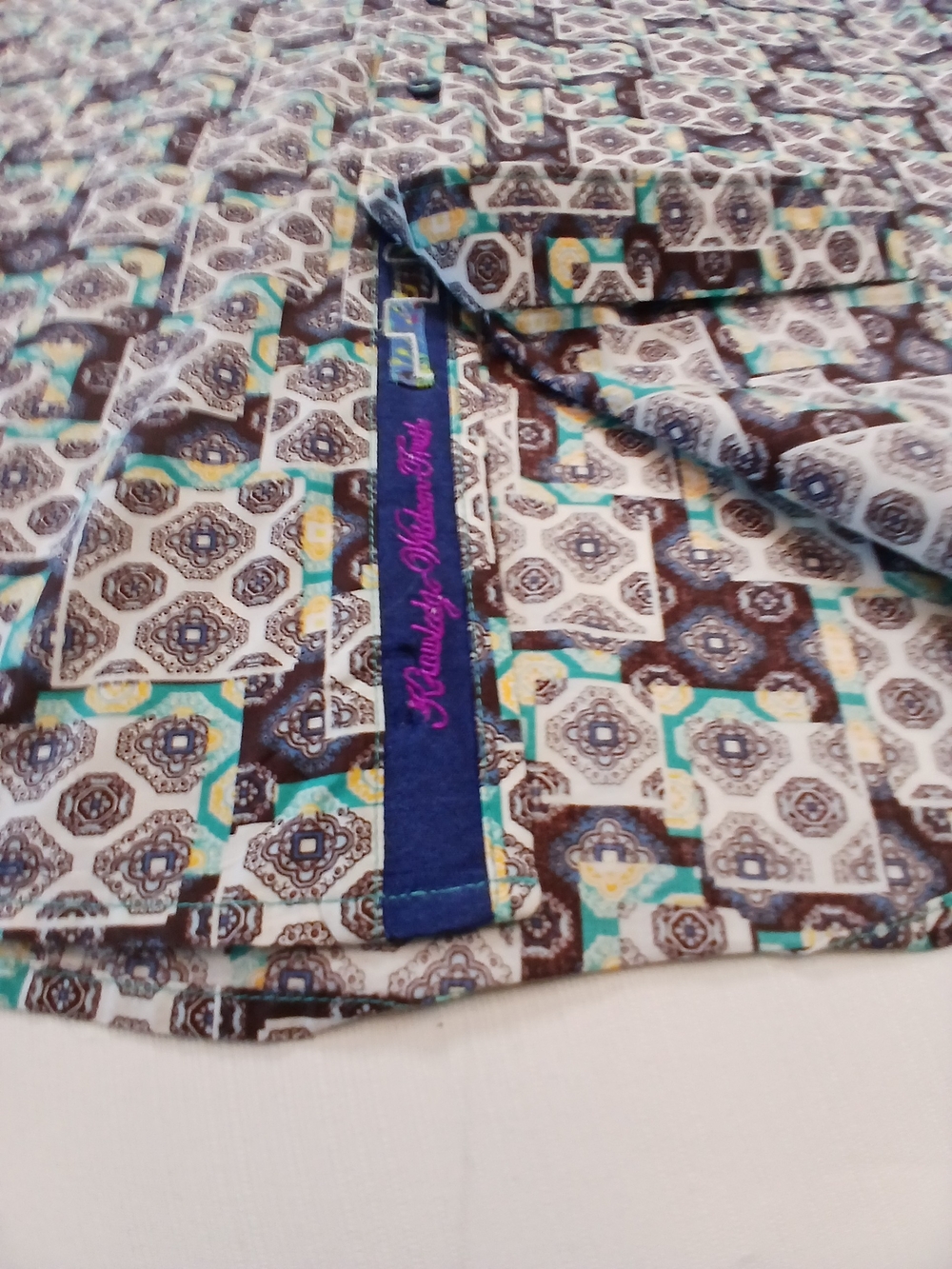 Robert Graham Black, White & Teal Geometric Mosaic Tile Print Button-Down Shirt - Picture 5 of 7
